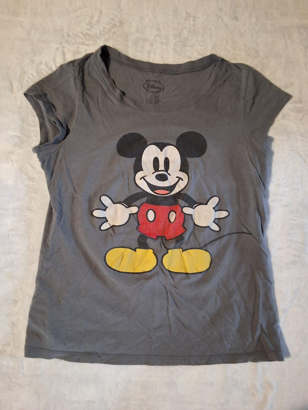 Disney Grey Mickey Mouse Graphic Tee with Red and Yellow Accents